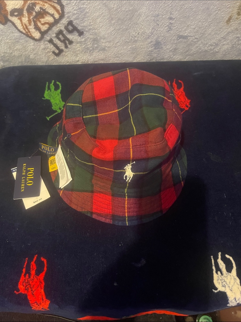 Polo by Ralph Lauren Red & Green Tartan Bucket Hat with Embroidered Pony